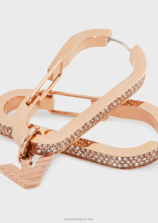 Women 086V795 Rose Gold-Tone Stainless Steel Hoop Earrings Armani