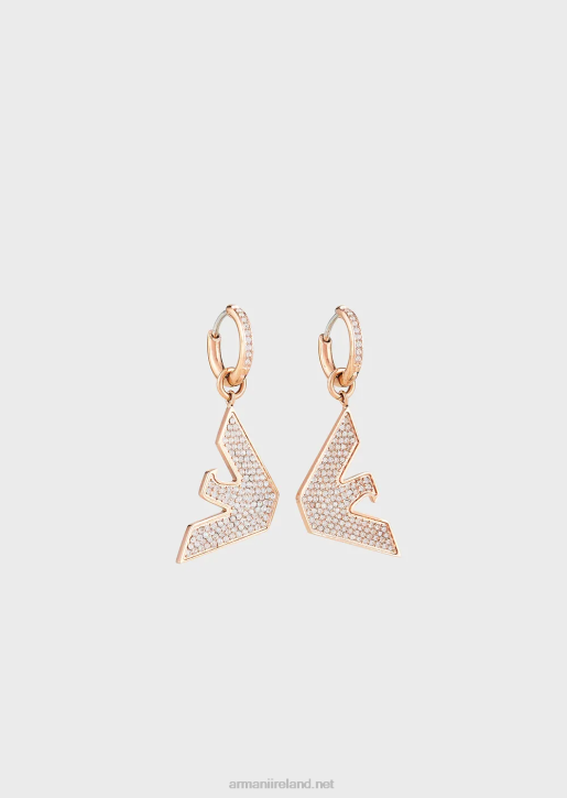 Women 086V799 Rose Gold-Tone Stainless Steel Hoop Earrings Armani Rose Gold