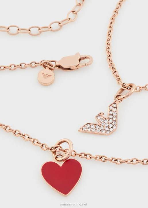 Women 086V800 Red Lacquer Pendant Necklace And Charms Set Armani Rose Gold