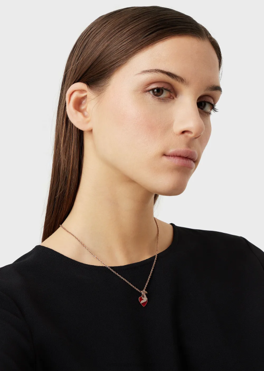 Women 086V800 Red Lacquer Pendant Necklace And Charms Set Armani Rose Gold