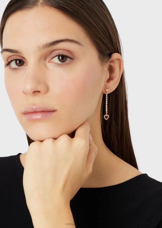Women 086V801 Rose Gold-Tone Brass Drop Earrings Armani Rose Gold