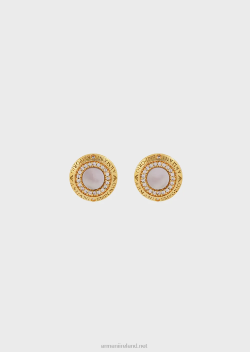 Women 086V804 White Mother Of Pearl Stud Earrings Armani Gold