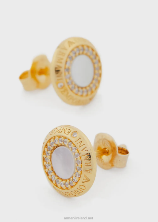 Women 086V804 White Mother Of Pearl Stud Earrings Armani Gold