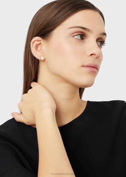 Women 086V804 White Mother Of Pearl Stud Earrings Armani Gold