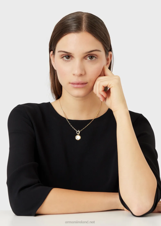 Women 086V805 White Mother Of Pearl Pendant Necklace Armani Gold