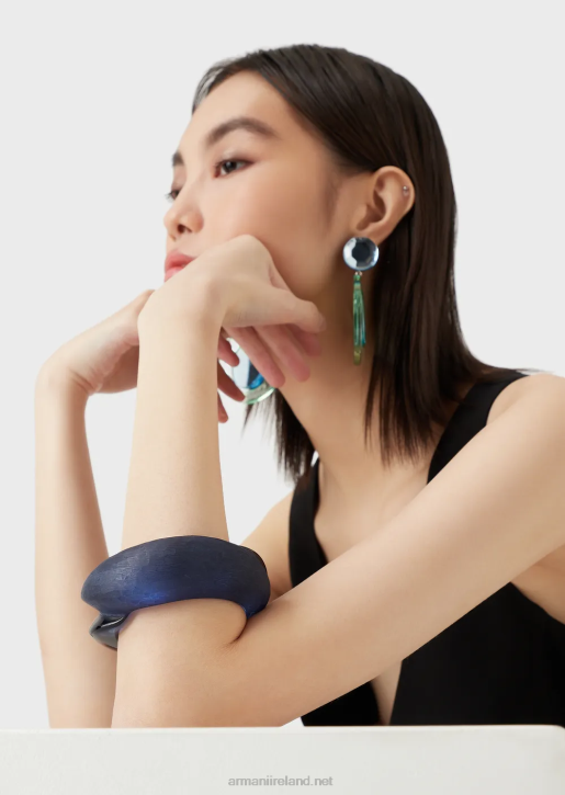 Women 086V807 Mixed Glossy And Matte Resin Bangle Armani Blue