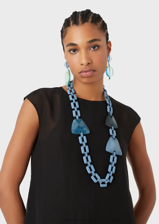 Women 086V812 Oversized Chain Necklace With Plexiglass Stones Armani Azure