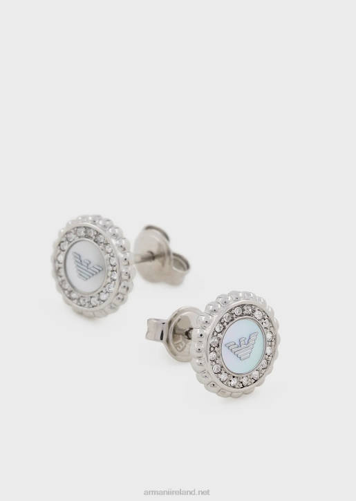Women 086V821 Stainless Steel Mother Of Pearl Stud Earrings Armani Silver