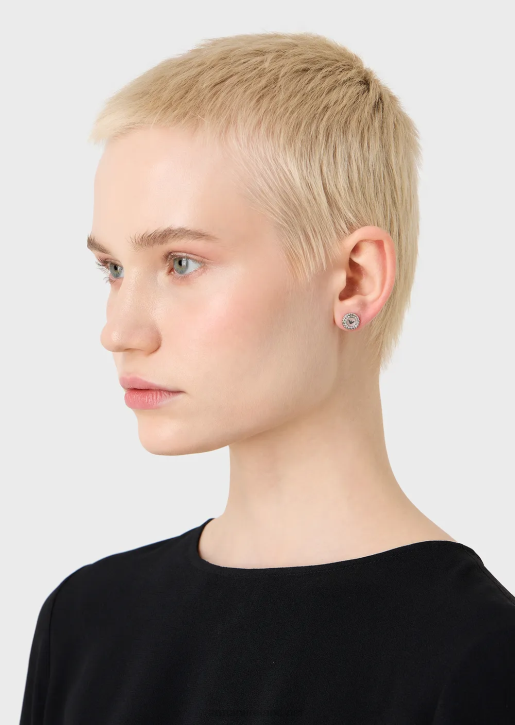 Women 086V821 Stainless Steel Mother Of Pearl Stud Earrings Armani Silver