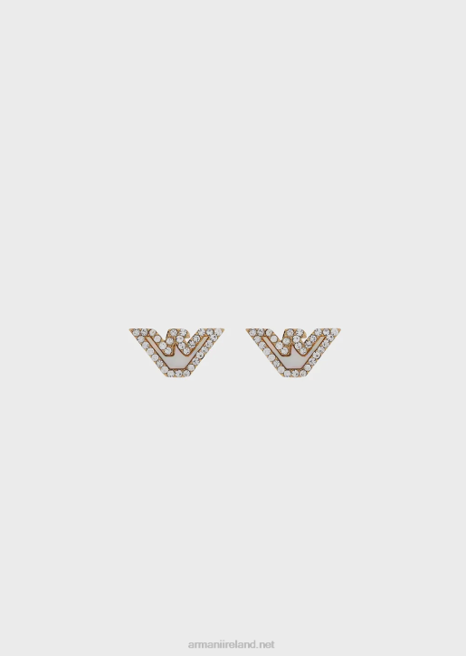 Women 086V825 Gold-Tone Stainless Steel Mother Of Pearl Stud Earrings Armani Gold