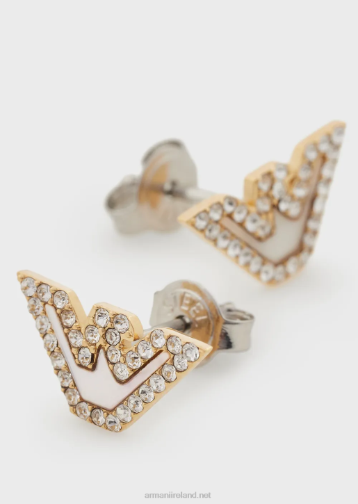 Women 086V825 Gold-Tone Stainless Steel Mother Of Pearl Stud Earrings Armani Gold