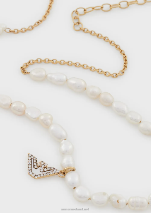 Women 086V826 Gold-Tone Stainless Steel Beaded Necklace Armani Gold