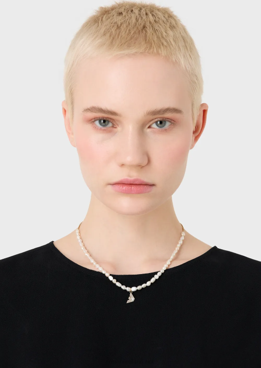 Women 086V826 Gold-Tone Stainless Steel Beaded Necklace Armani Gold