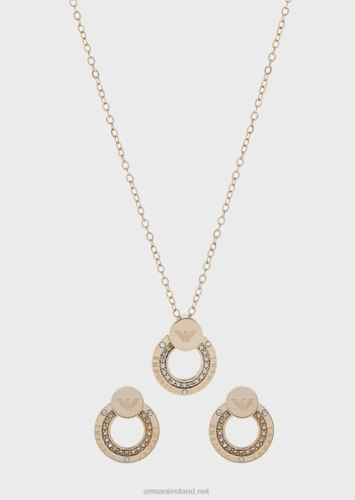 Women 086V838 Gold-Tone Stainless Steel Pendant Necklace And Earrings Set Armani Gold
