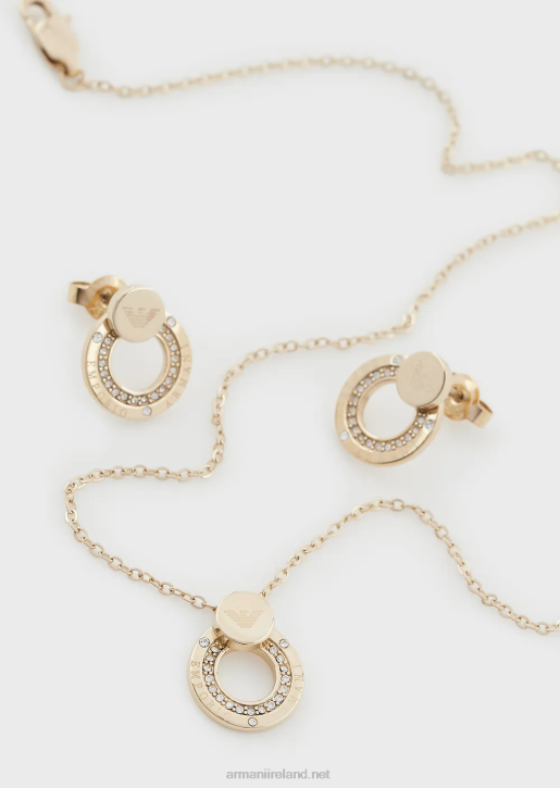 Women 086V838 Gold-Tone Stainless Steel Pendant Necklace And Earrings Set Armani Gold
