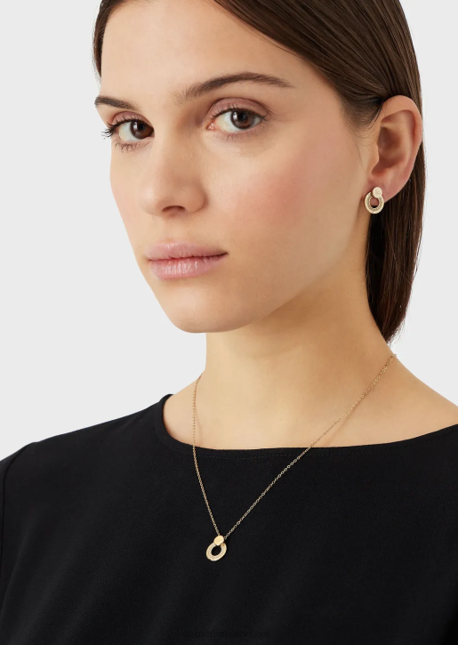 Women 086V838 Gold-Tone Stainless Steel Pendant Necklace And Earrings Set Armani Gold
