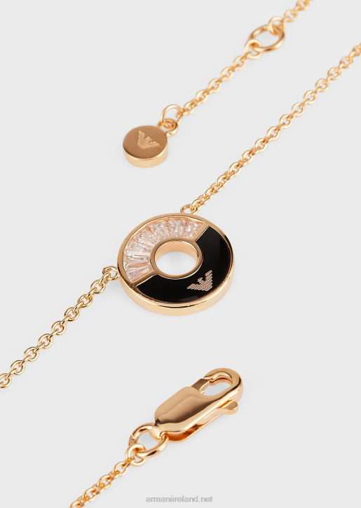 Women 086V840 Black Onyx Pendant Necklace Armani Rose Gold