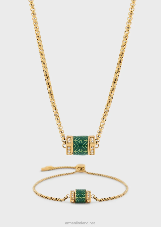 Women 086V843 Gold-Tone Stainless Steel Chain Necklace And Bracelet Set Armani Gold