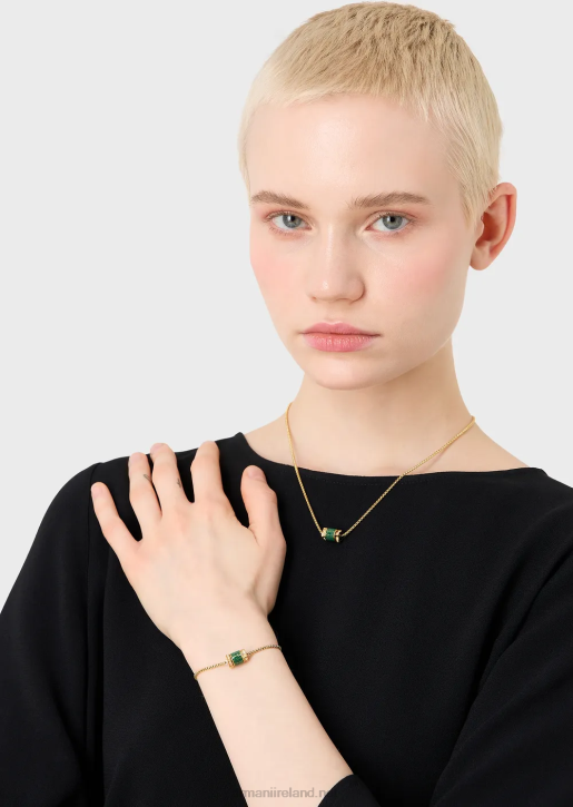 Women 086V843 Gold-Tone Stainless Steel Chain Necklace And Bracelet Set Armani Gold