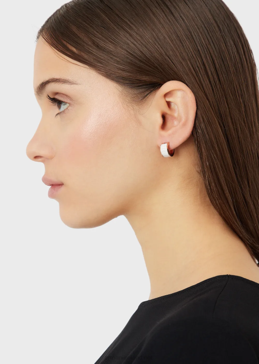 Women 086V849 White Lacquer Hoop Earrings Armani Rose Gold