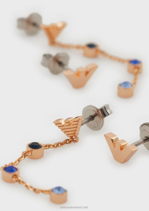 Women 086V850 Rose Gold-Tone Brass Stud And Drop Earrings Set Armani Rose Gold