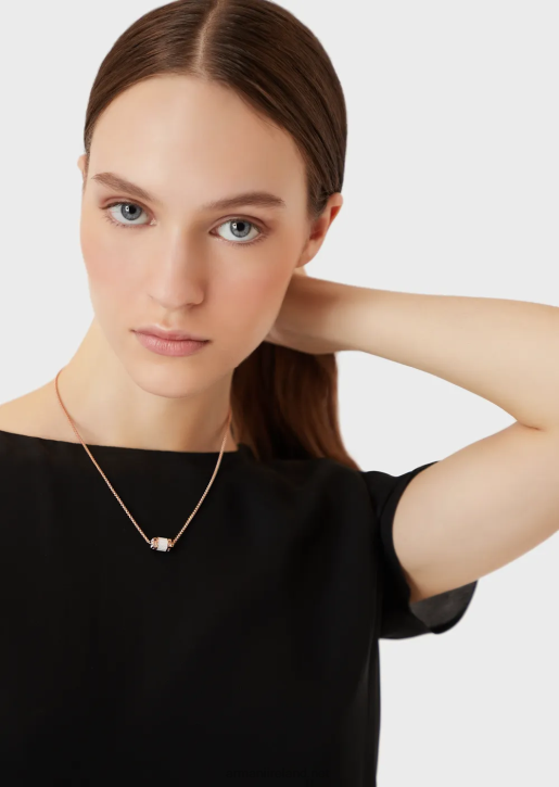Women 086V851 Emporio Armani Rose Gold-Tone Stainless Steel Pendant NecklaceRose Gold