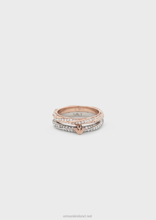 Women 086V852 Rose Gold-Tone And Two-Tone Stainless Steel Band Ring Set Armani Silver