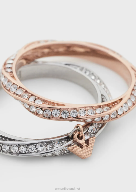 Women 086V852 Rose Gold-Tone And Two-Tone Stainless Steel Band Ring Set Armani Silver