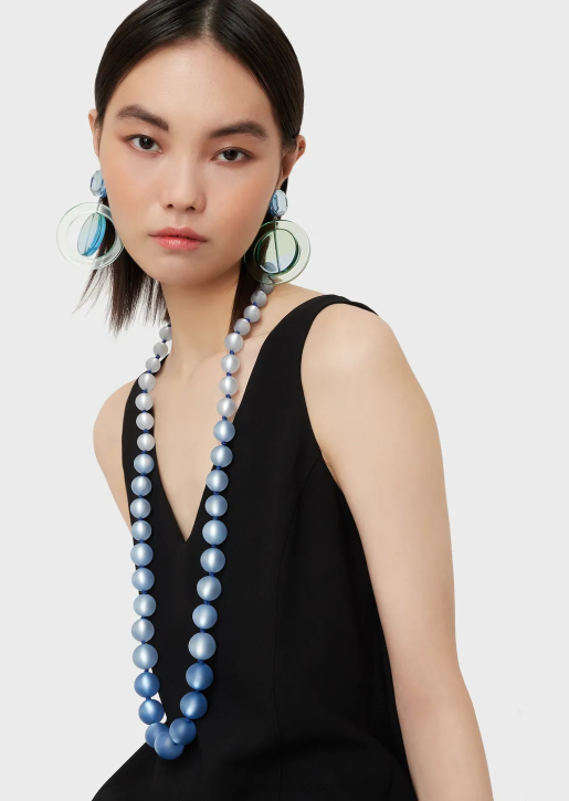 Women 086V858 Long Necklace With Pearl-Effect Spheres Armani Blue