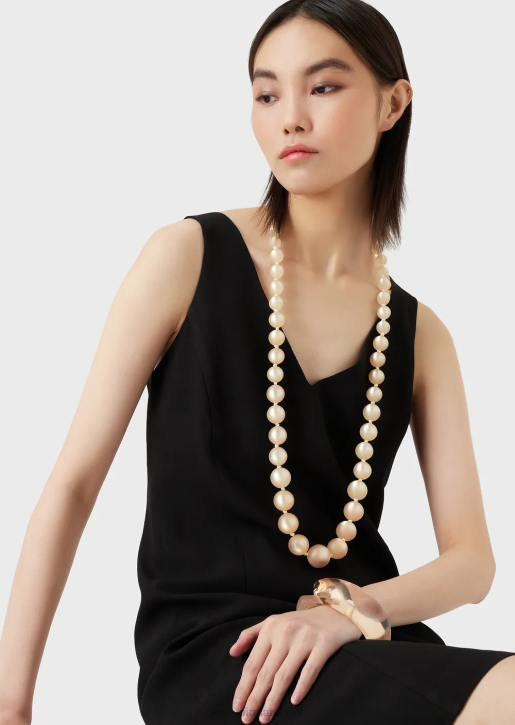 Women 086V859 Long Necklace With Pearl-Effect Spheres Armani