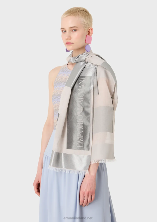 Women 086V861 Acetate-Blend Stole With Devore Panels Armani Gray