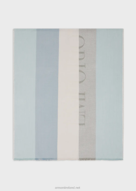 Women 086V866 Horizontal Striped-Pattern Stole With Jacquard Logo Armani Aqua Blue