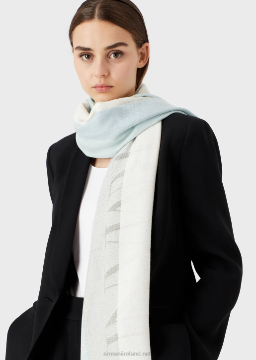 Women 086V866 Horizontal Striped-Pattern Stole With Jacquard Logo Armani Aqua Blue