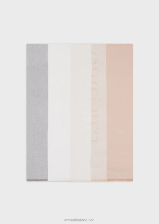 Women 086V867 Horizontal Striped-Pattern Stole With Jacquard Logo Armani Beige
