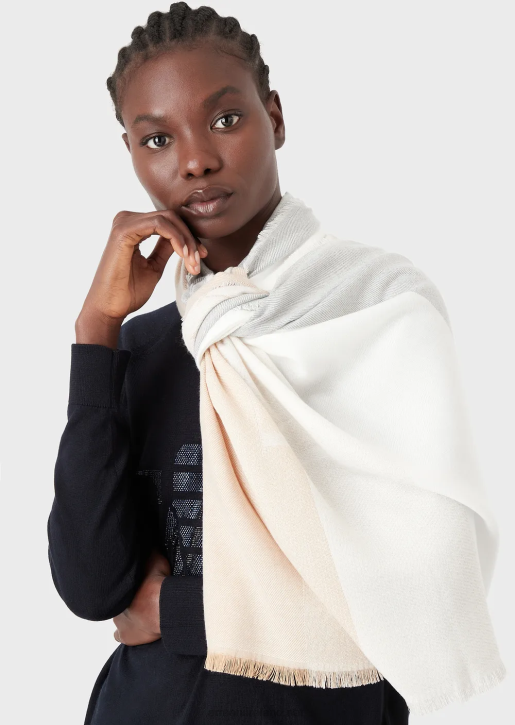 Women 086V867 Horizontal Striped-Pattern Stole With Jacquard Logo Armani Beige