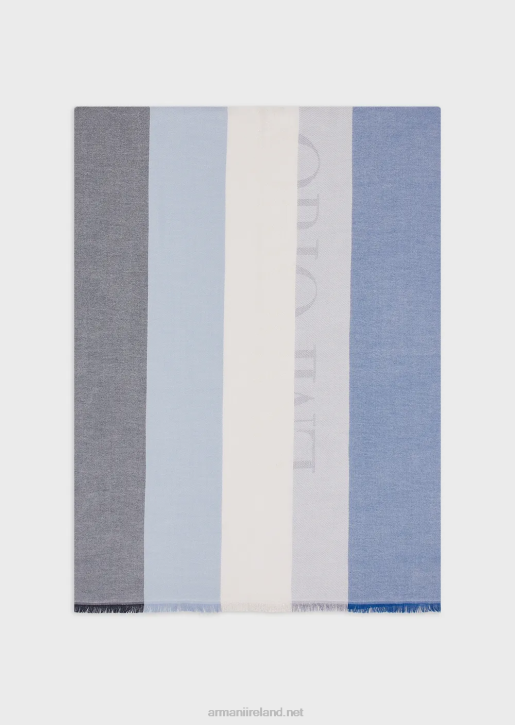 Women 086V868 Horizontal Striped-Pattern Stole With Jacquard Logo Armani