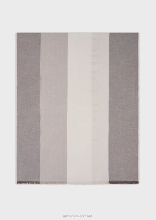 Women 086V869 Horizontal Striped-Pattern Stole With Jacquard Logo Armani Dove Grey
