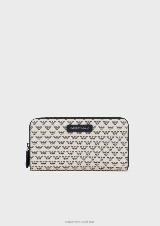 Women 086V893 All-Over Eagle Wallet With Wraparound Zip Armani Blue Logo