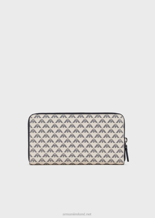 Women 086V893 All-Over Eagle Wallet With Wraparound Zip Armani Blue Logo