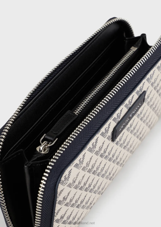 Women 086V893 All-Over Eagle Wallet With Wraparound Zip Armani Blue Logo