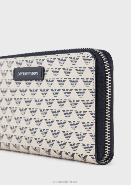 Women 086V893 All-Over Eagle Wallet With Wraparound Zip Armani Blue Logo