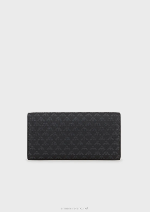 Women 086V909 All-Over Eagle Wallet With Flap Armani Pattern