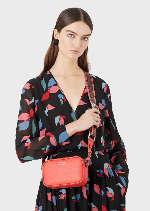 Women 086V582 Deer-Print Camera Case With Shoulder Strap Armani Orange