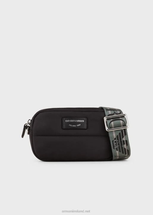 Women 086V588 Quilted, Recycled-Nylon Camera Case With Shoulder Strap Armani Black