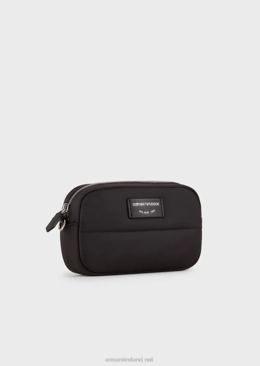 Women 086V588 Quilted, Recycled-Nylon Camera Case With Shoulder Strap Armani Black