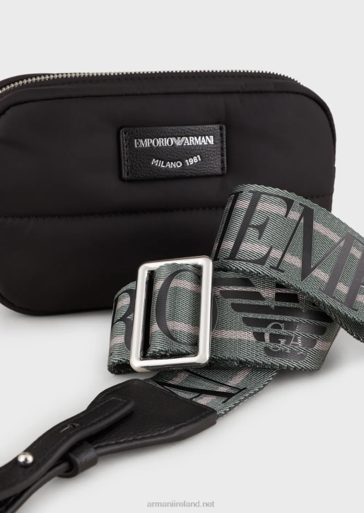Women 086V588 Quilted, Recycled-Nylon Camera Case With Shoulder Strap Armani Black