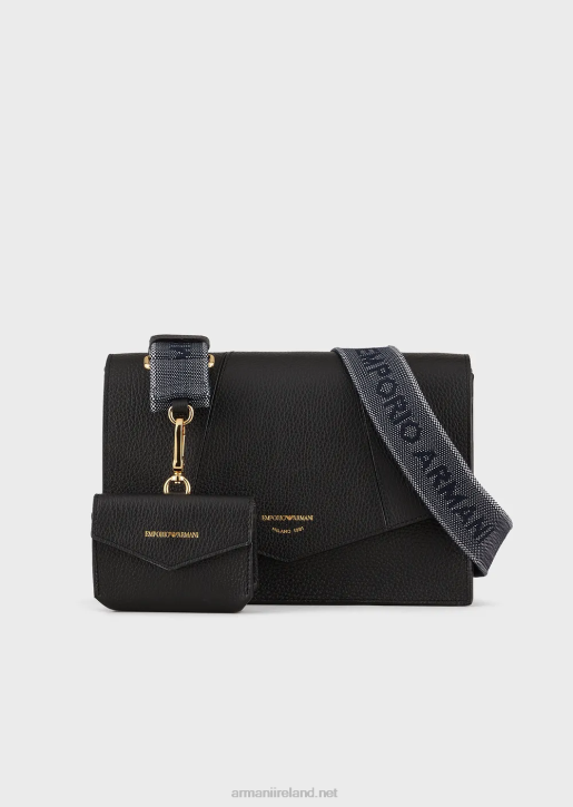 Women 086V610 Deerskin-Printed Leather Shoulder Bag With Card Holder Armani Black