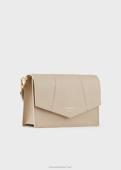Women 086V611 Deerskin-Printed Leather Shoulder Bag With Card Holder Armani Beige