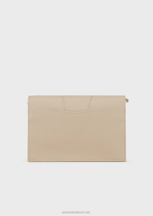 Women 086V611 Deerskin-Printed Leather Shoulder Bag With Card Holder Armani Beige