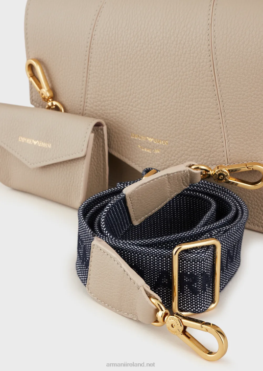 Women 086V611 Deerskin-Printed Leather Shoulder Bag With Card Holder Armani Beige
